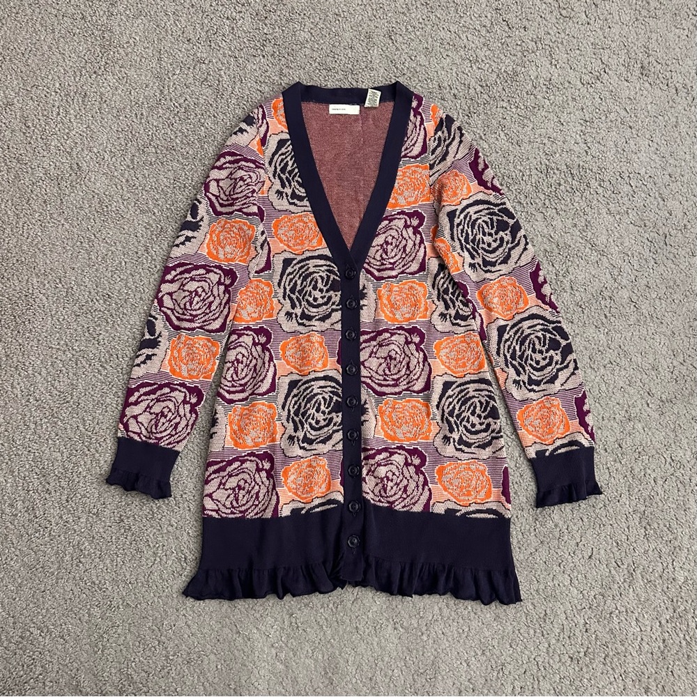 Sleeping on Snow Floral Knit Cardigan Ruffles Womens M